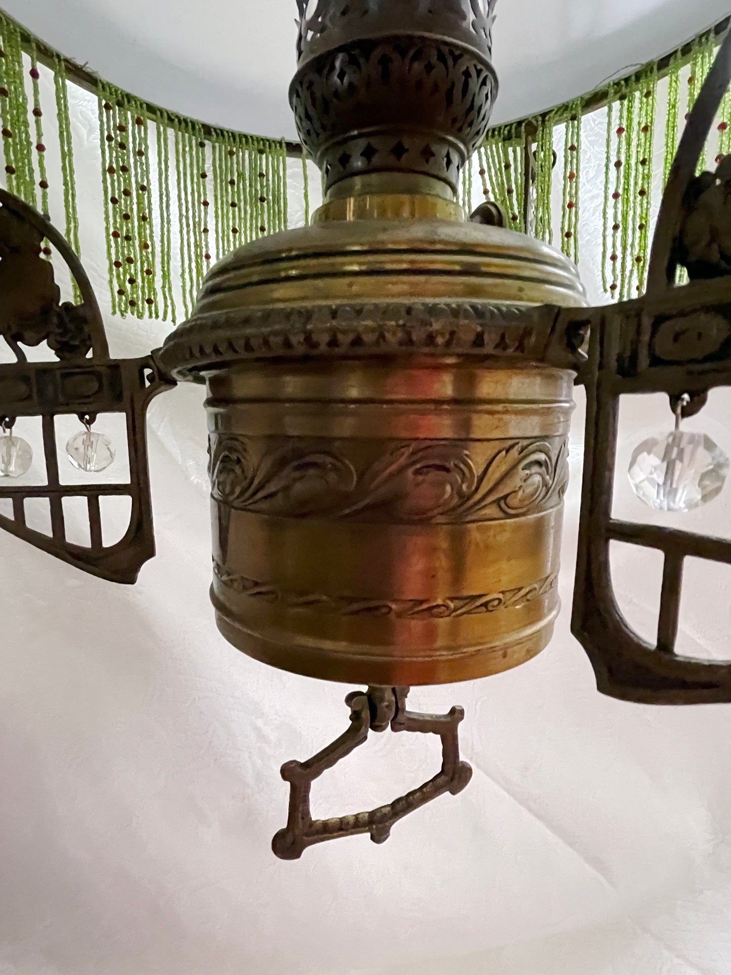 Unique Jugendstil Hanging Lamp with Green Beads