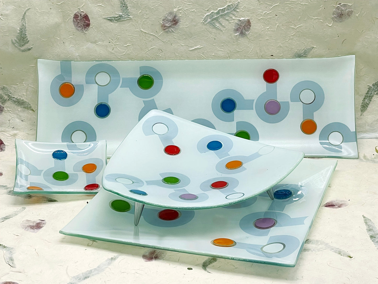 Set of 4 Modernist Glass Trays
