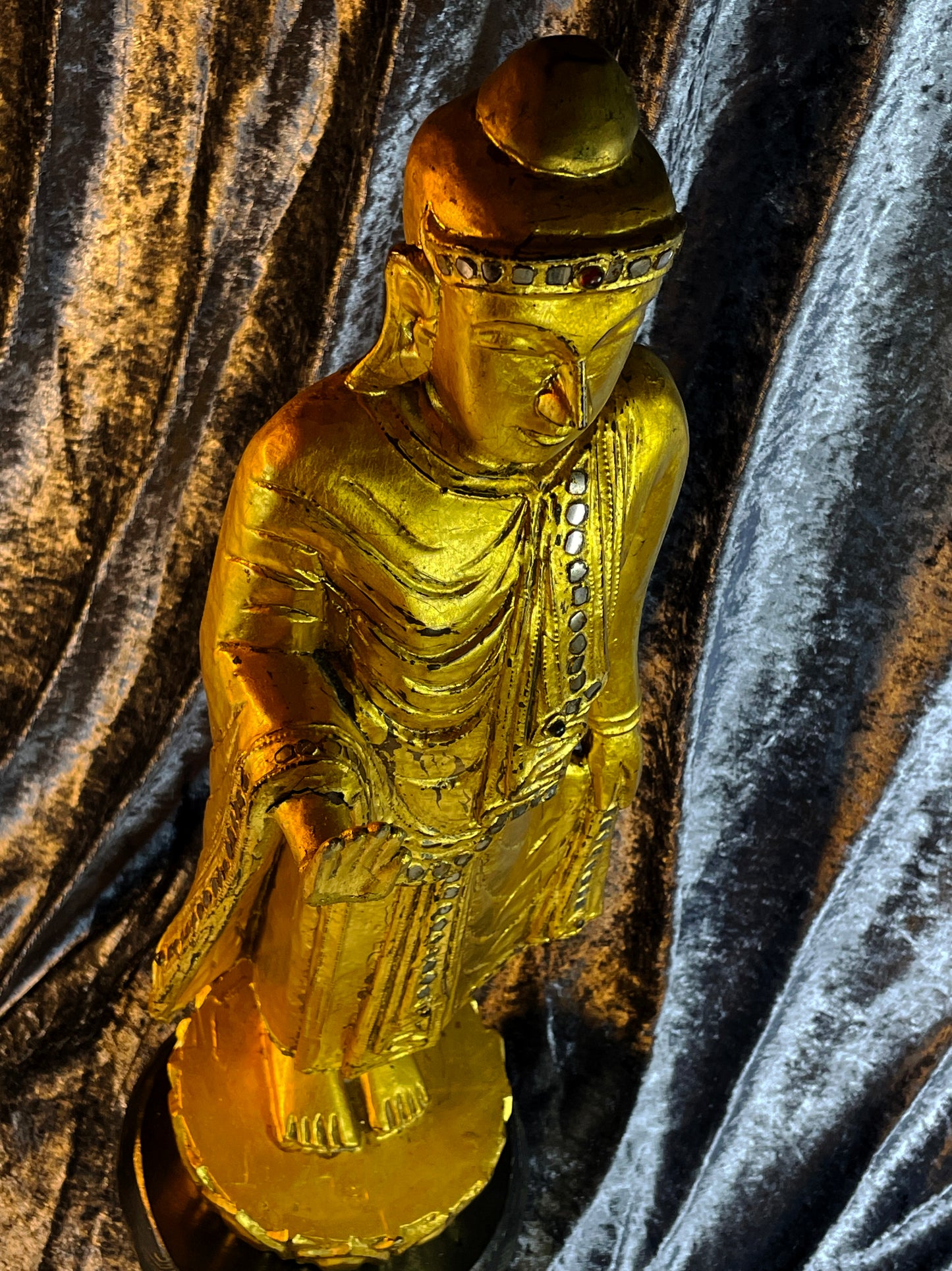 Vintage Mandalay Style Standing Buddha – Gold Gilded Burma Myanmar – 60 cm – Spiritual Statement Sculpture