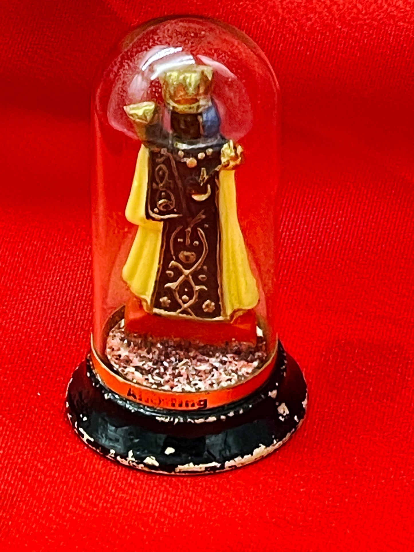 Antique Black Madonna devotional souvenir under glass