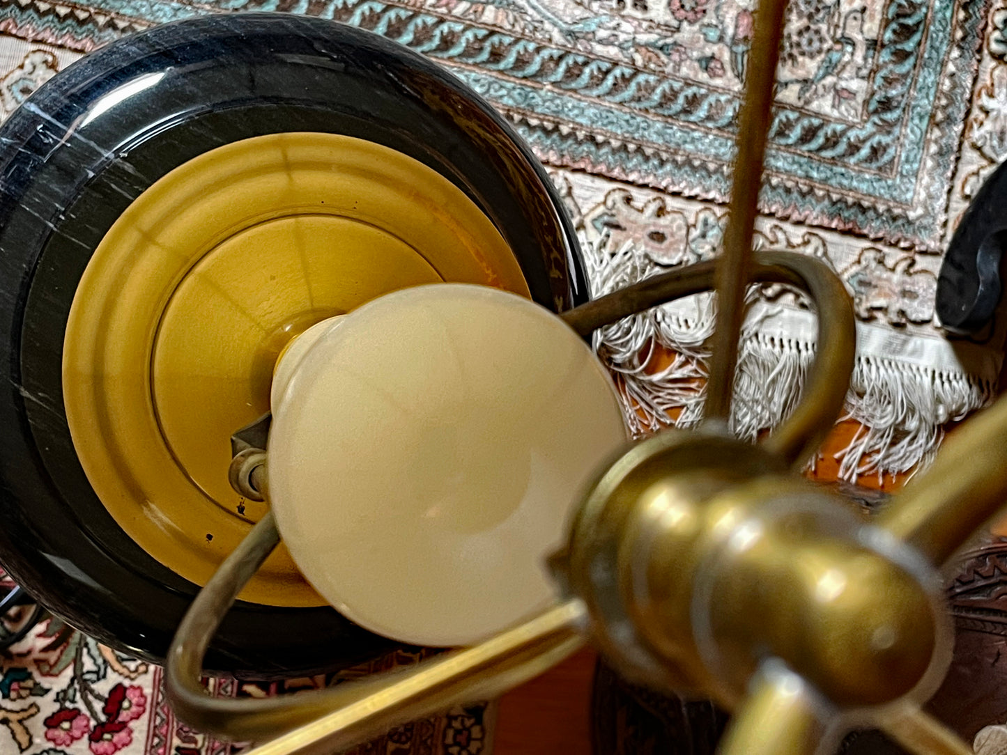 Designer blue marble and brass lamp set
