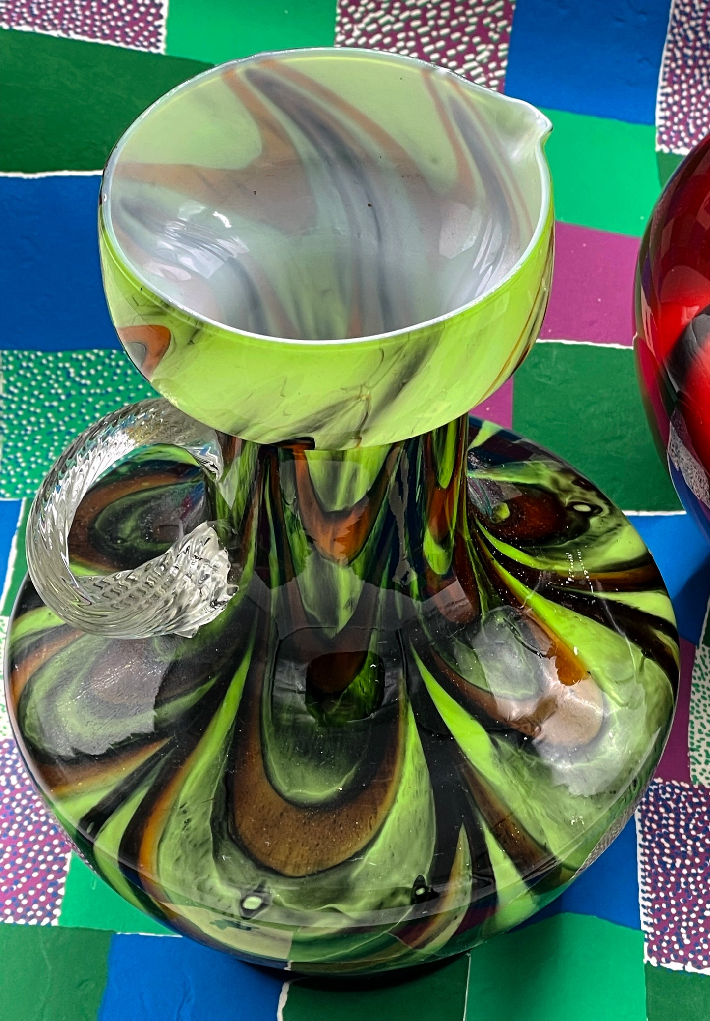 Pair of Handblown Art Glass Jugs – Murano Style "WAVES"