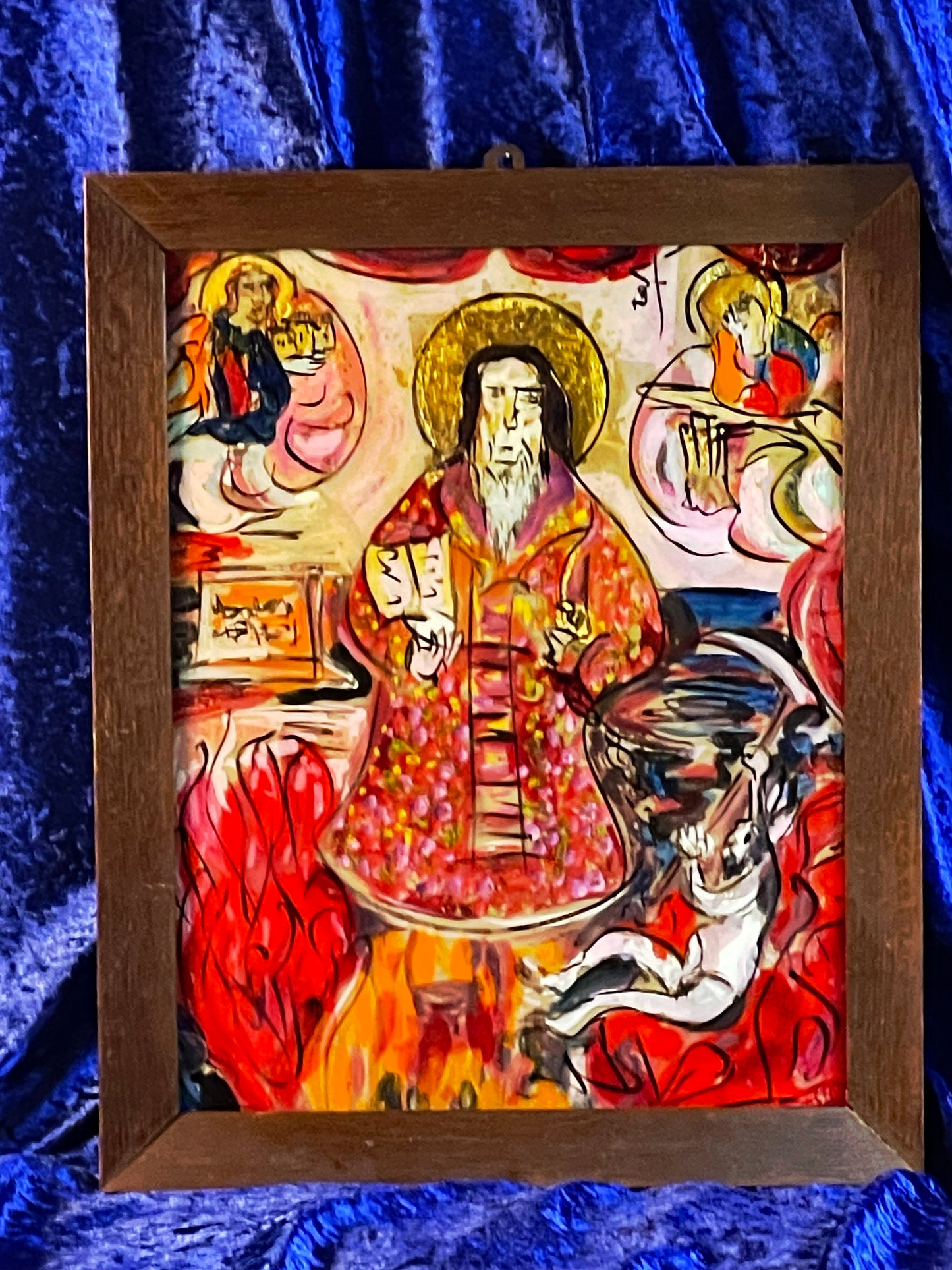 Rare Glass Icon of Saint Haralambie – Unique 24K Gold Egg-Tempera Work