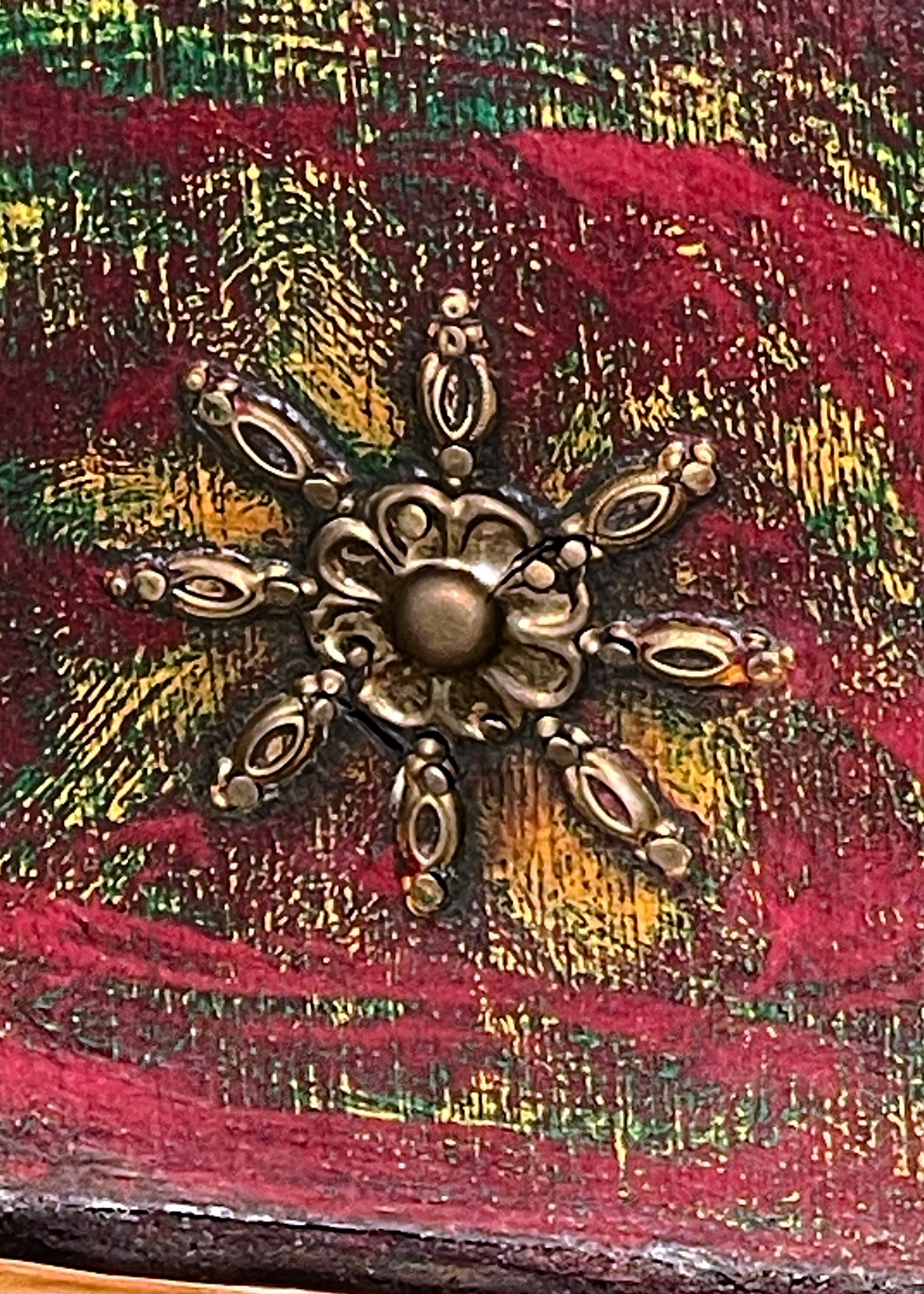 Handcrafted Malaysian Mirror Cabinet with Painted Wing Doors – Folk Art Mirror with Brass Details