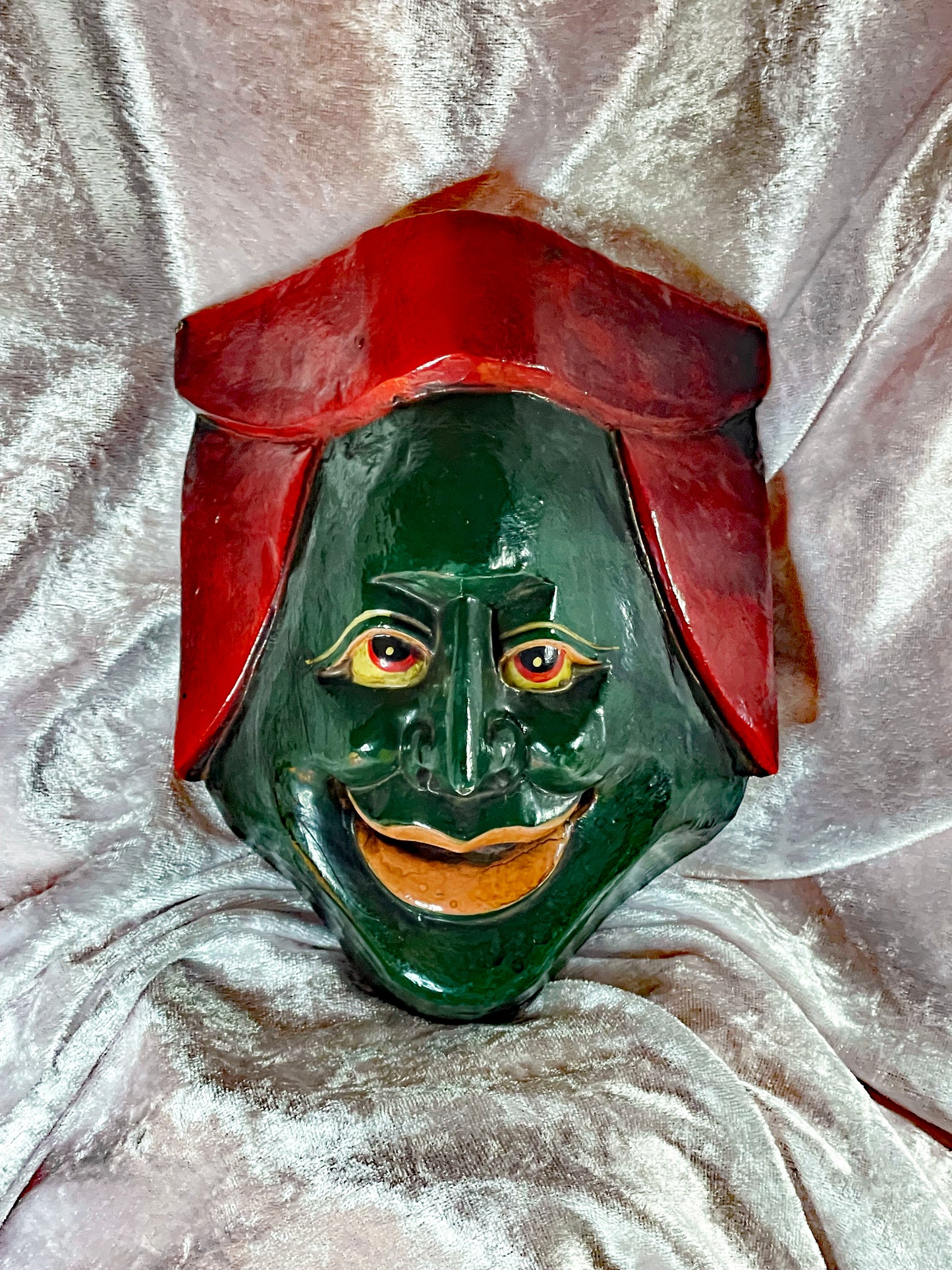 🎭 Antique Japanese Kyōgen Mask — Demé School Kaminari/Kappa Spirit, 19th Century Hand-Carved Wood with Urushi Lacquer