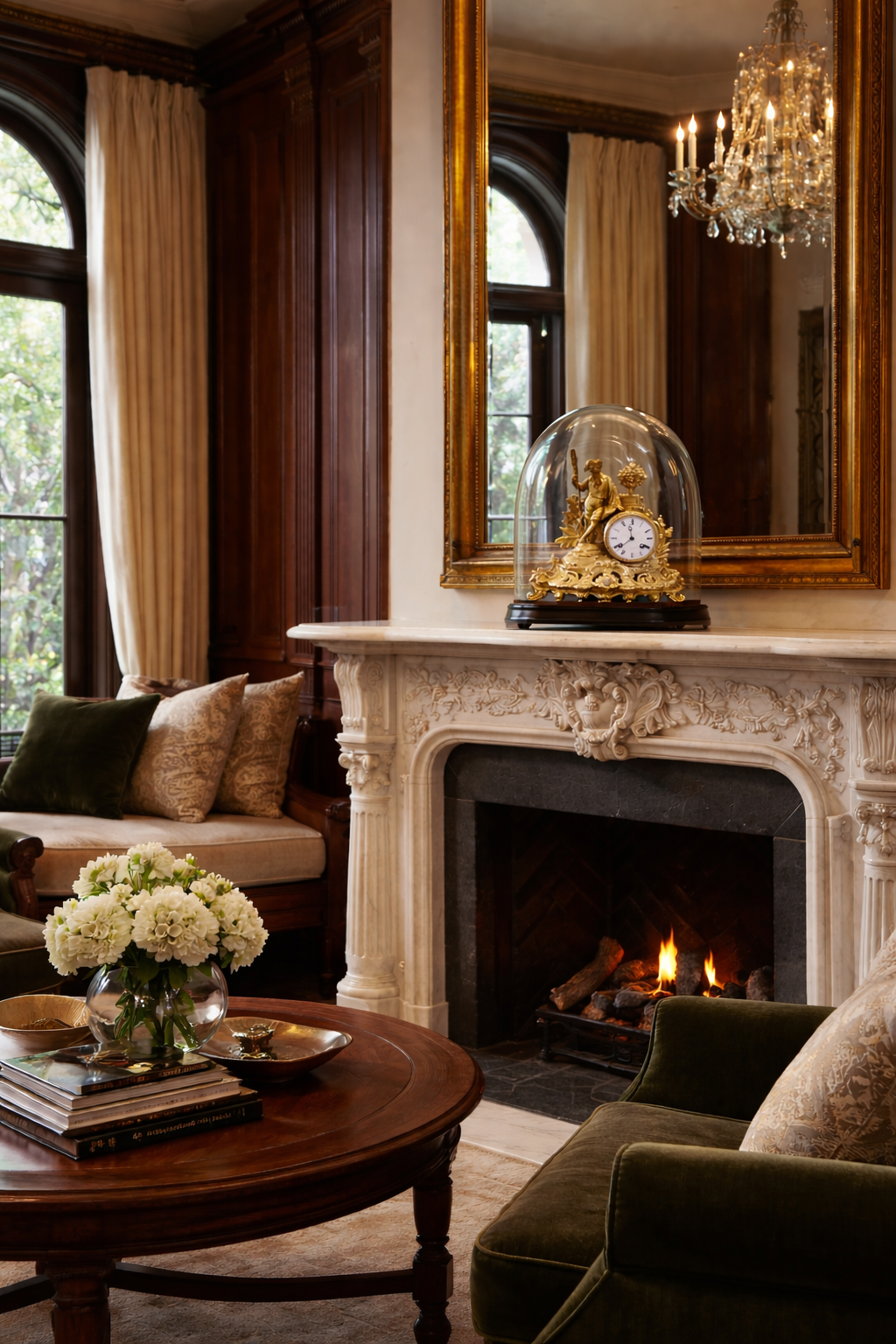 Antique French Gilt Bronze Figural Mantel Clock Under Glass Dome – 19th Century Ornate Decorative Clock