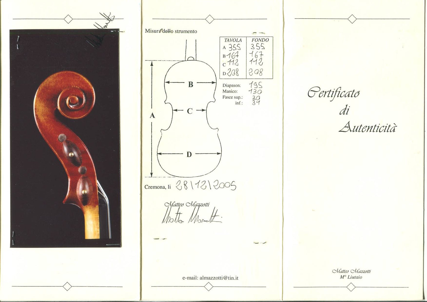 Matteo Mazzotti Violin – Cremona, 2005 (Stradivari Model)