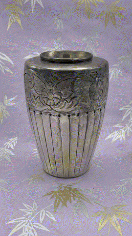1930s Art Deco Silvered Metal Vase with Floral Repoussé and Fluted Body