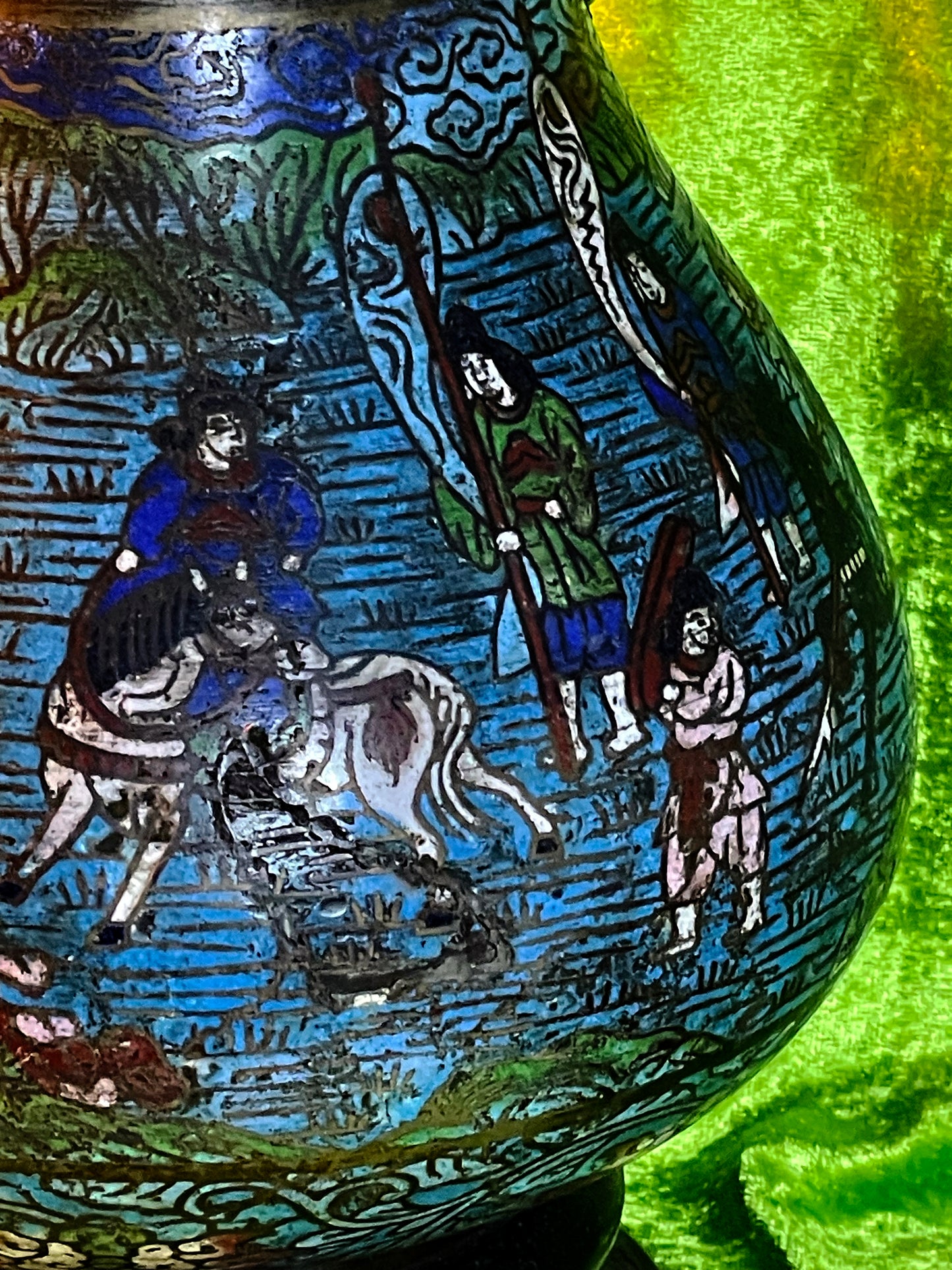 Monumental Meiji Cloisonné Bronze Vase c.1900 — "The Hunt for the Giant Carp" — Attributed to Genryusai Seiya, 37 cm, Twin-Handled