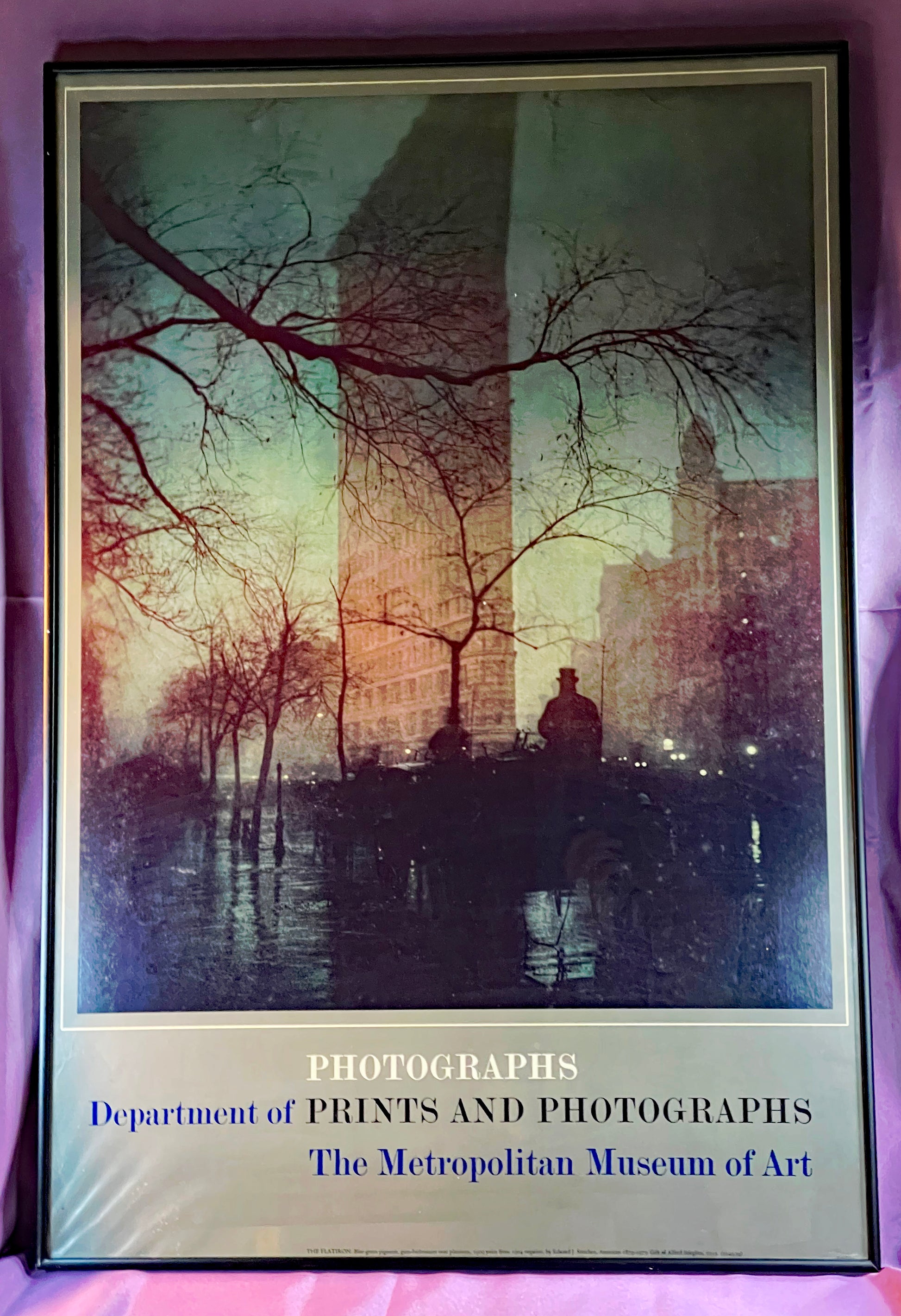 Front view of the framed Steichen Flatiron Metropolitan Museum of Art exhibition poster