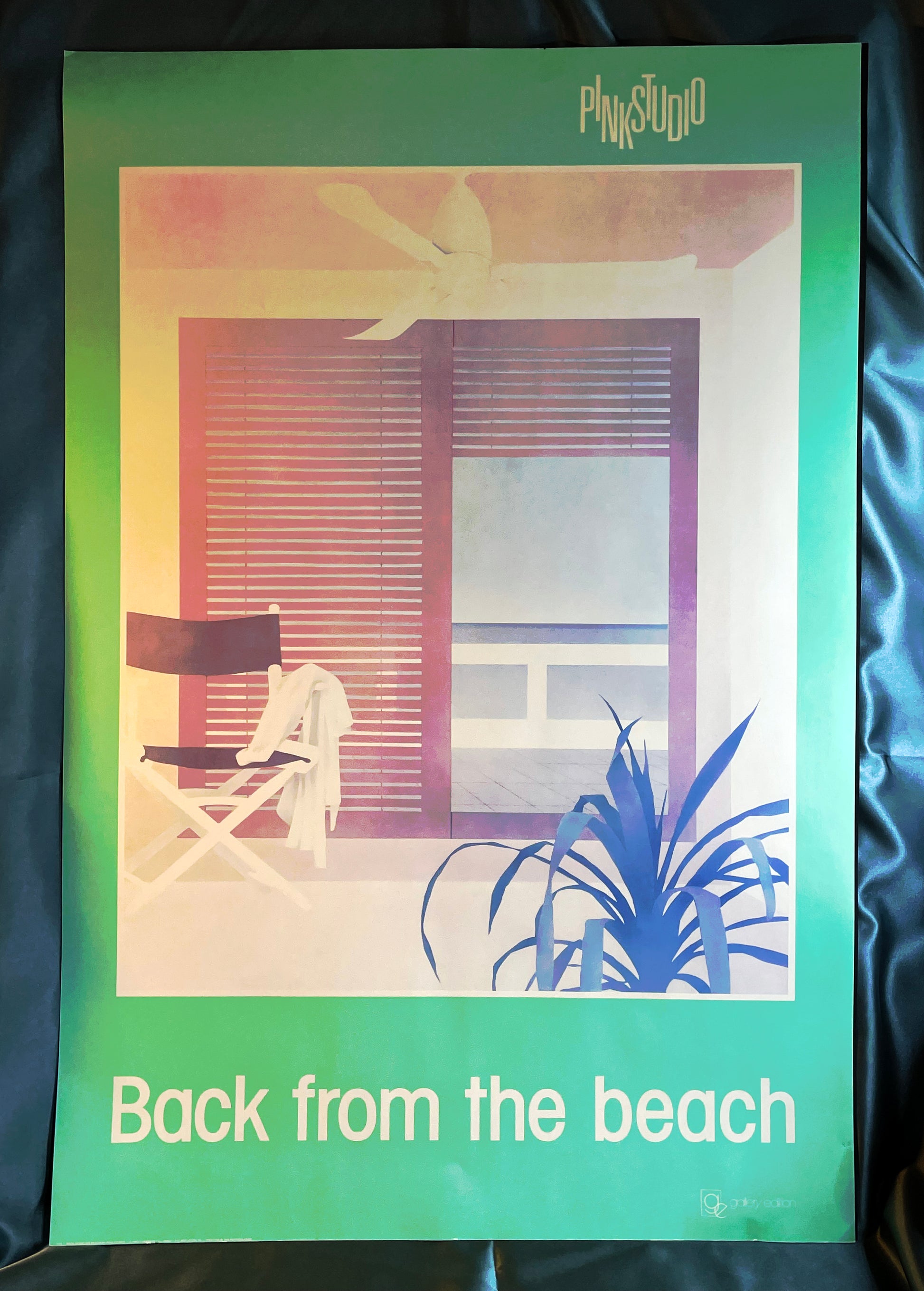1983 Pink Studio Back from the Beach framed coastal poster, full view on dark background