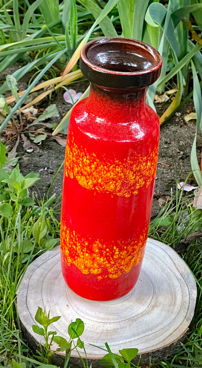 1960s West German Fat Lava and Hand-Painted Ceramic Vases – Set of Six