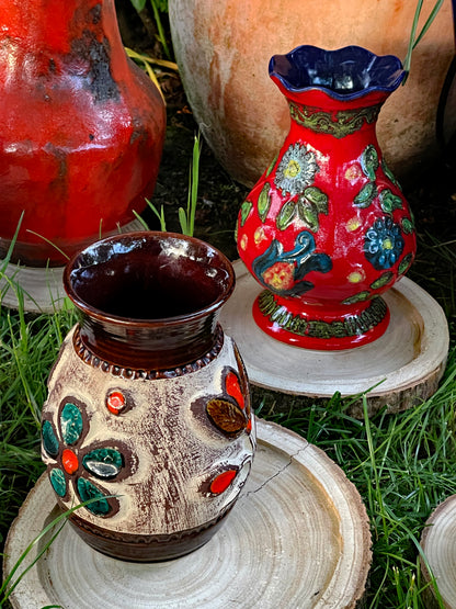 1960s West German Fat Lava and Hand-Painted Ceramic Vases – Set of Six