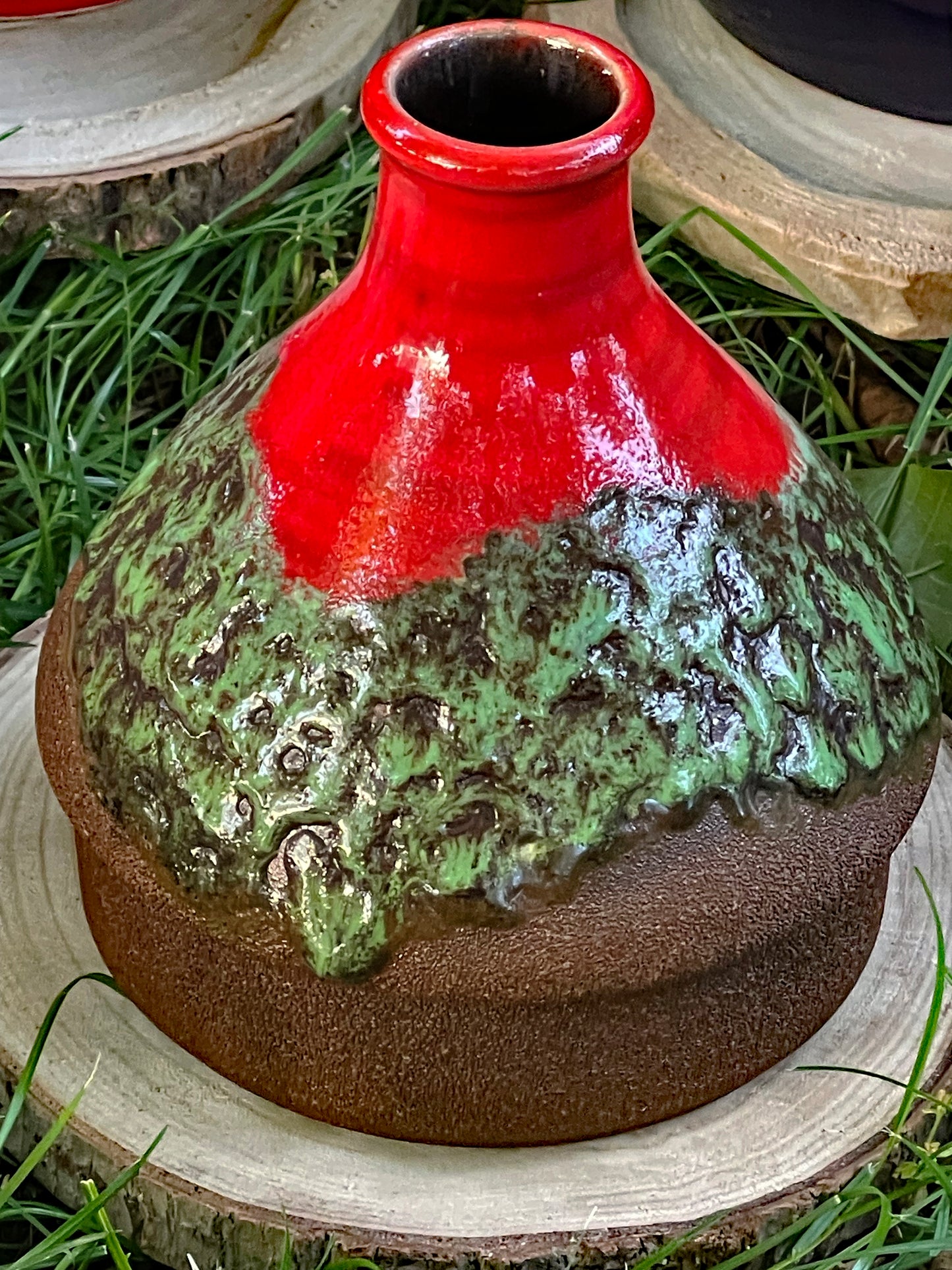 1960s West German Fat Lava and Hand-Painted Ceramic Vases – Set of Six