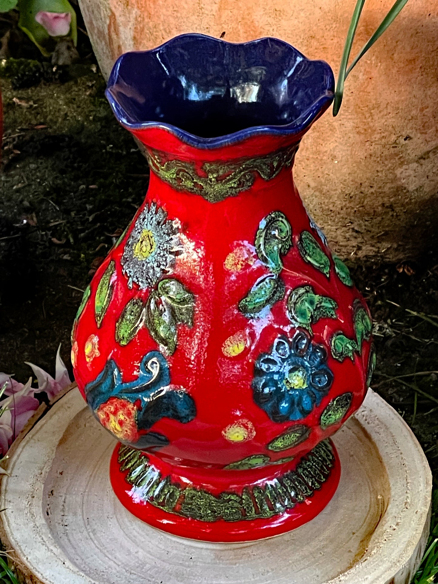 1960s West German Fat Lava and Hand-Painted Ceramic Vases – Set of Six