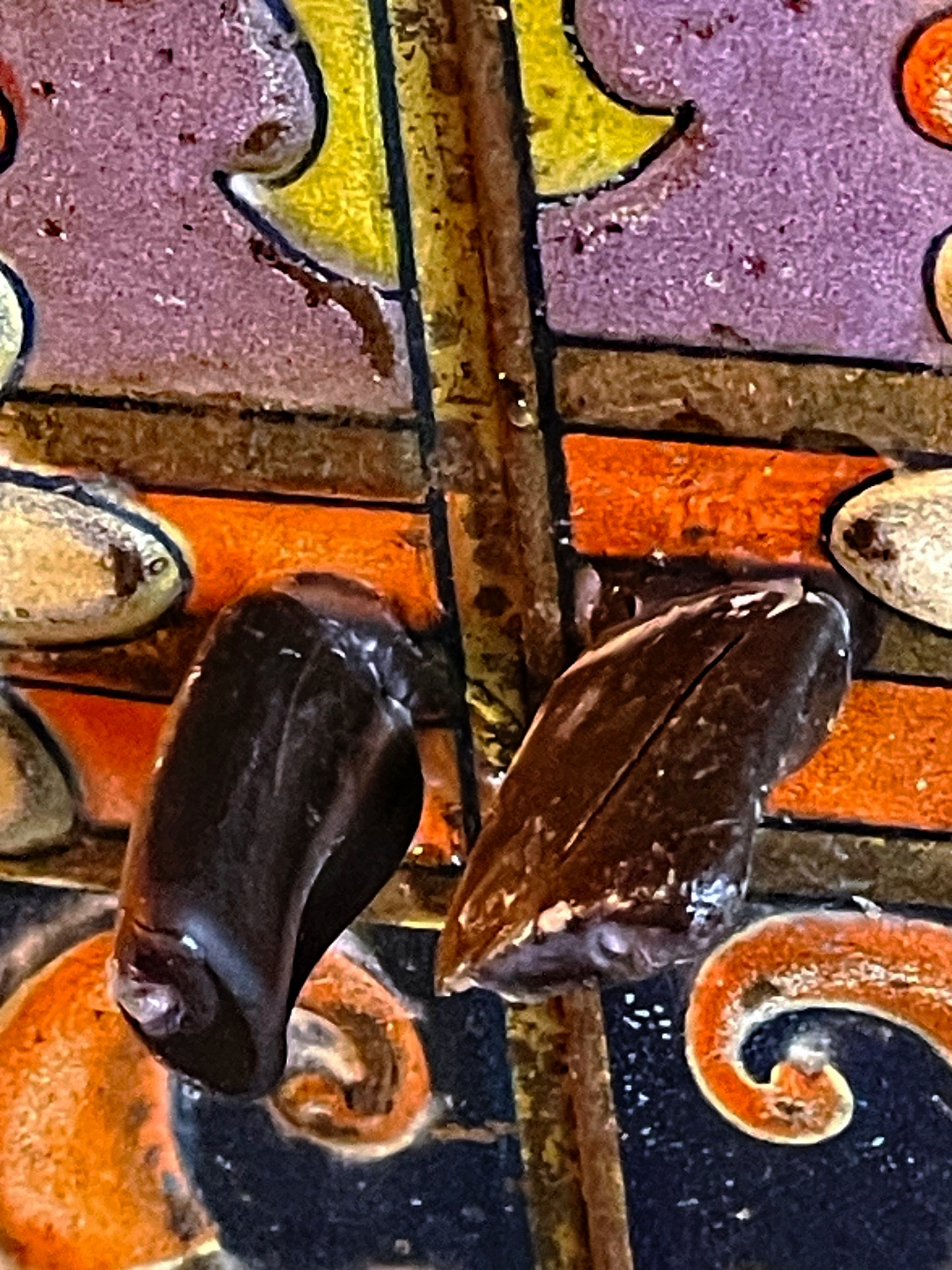 Close-up of the carved semi-precious stone door clasps