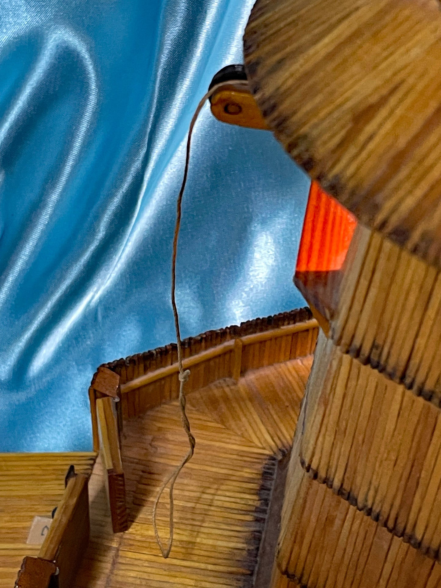 Vintage Matchstick Windmill with Light & Turning Blades – Tramp Art Folk Sculpture, 1950s–70s