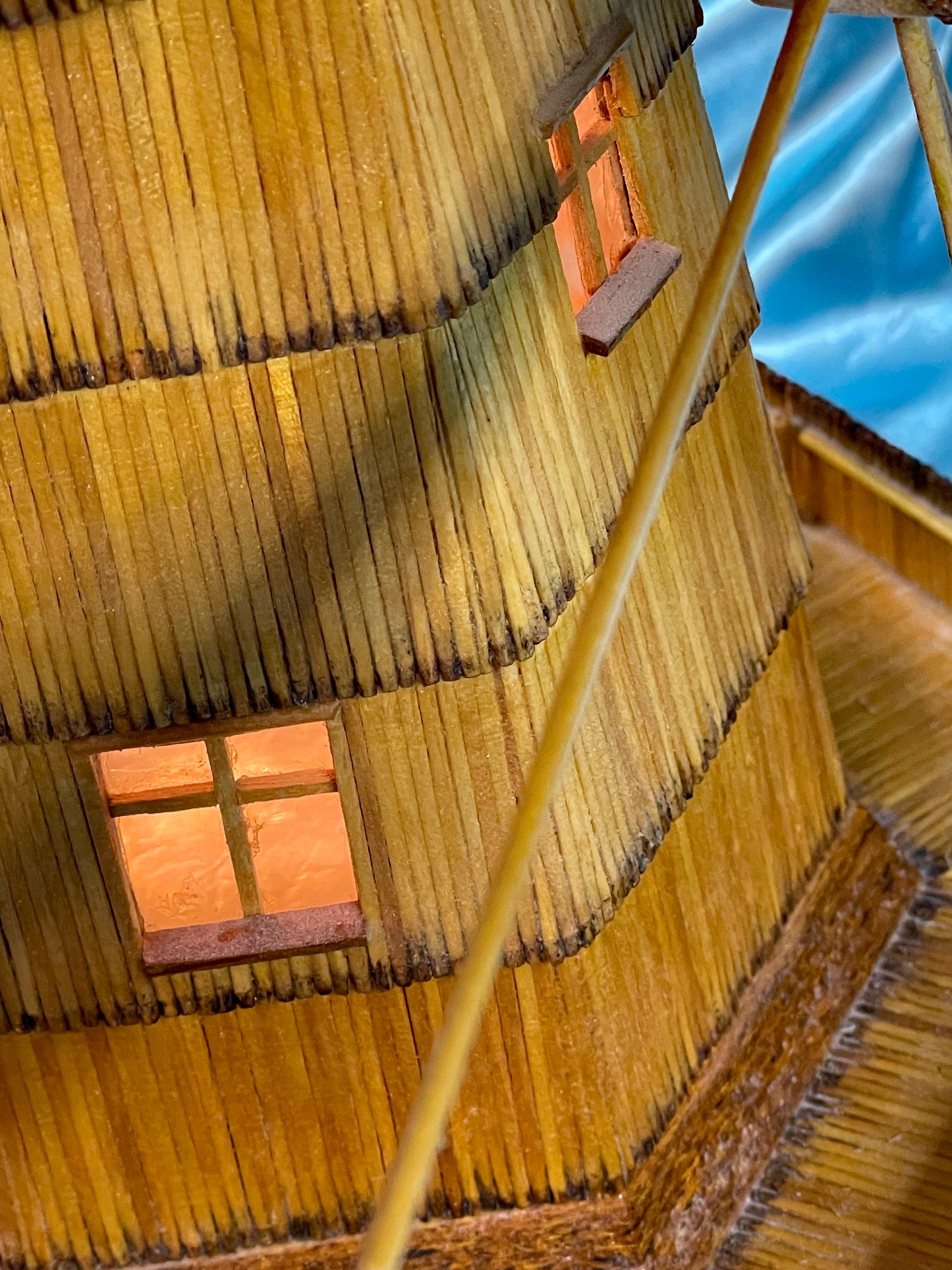 Vintage Matchstick Windmill with Light & Turning Blades – Tramp Art Folk Sculpture, 1950s–70s