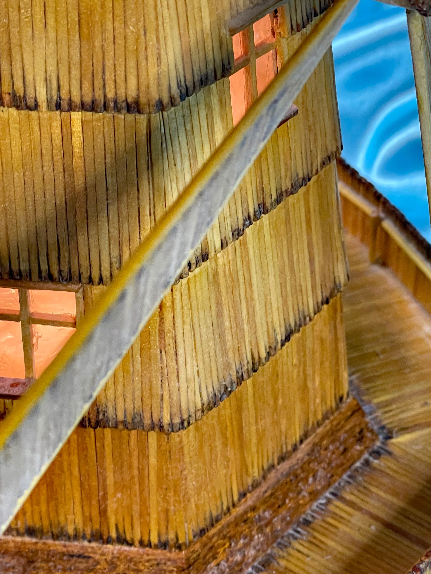 Vintage Matchstick Windmill with Light & Turning Blades – Tramp Art Folk Sculpture, 1950s–70s