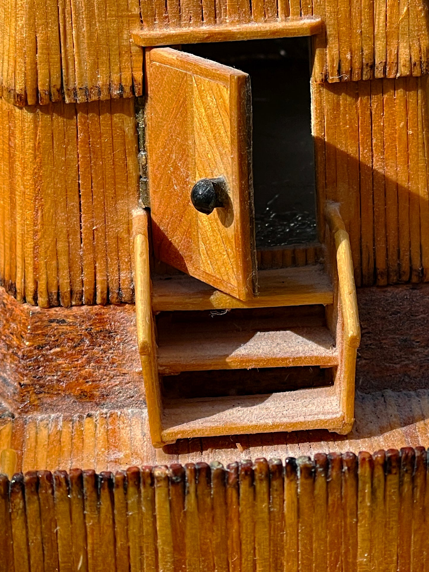 Vintage Matchstick Windmill with Light & Turning Blades – Tramp Art Folk Sculpture, 1950s–70s