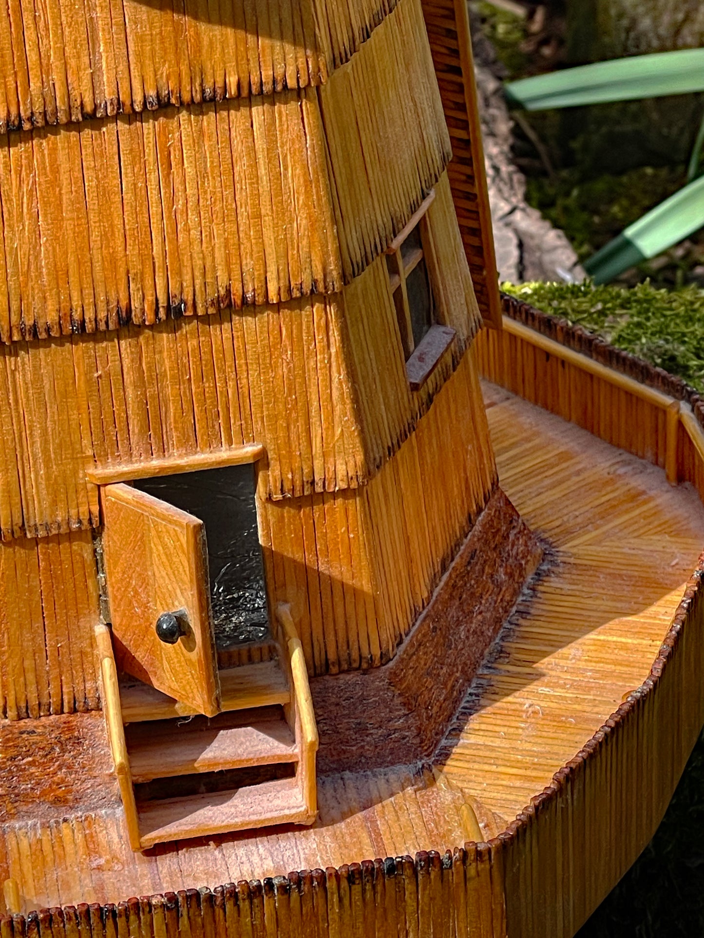 Vintage Matchstick Windmill with Light & Turning Blades – Tramp Art Folk Sculpture, 1950s–70s
