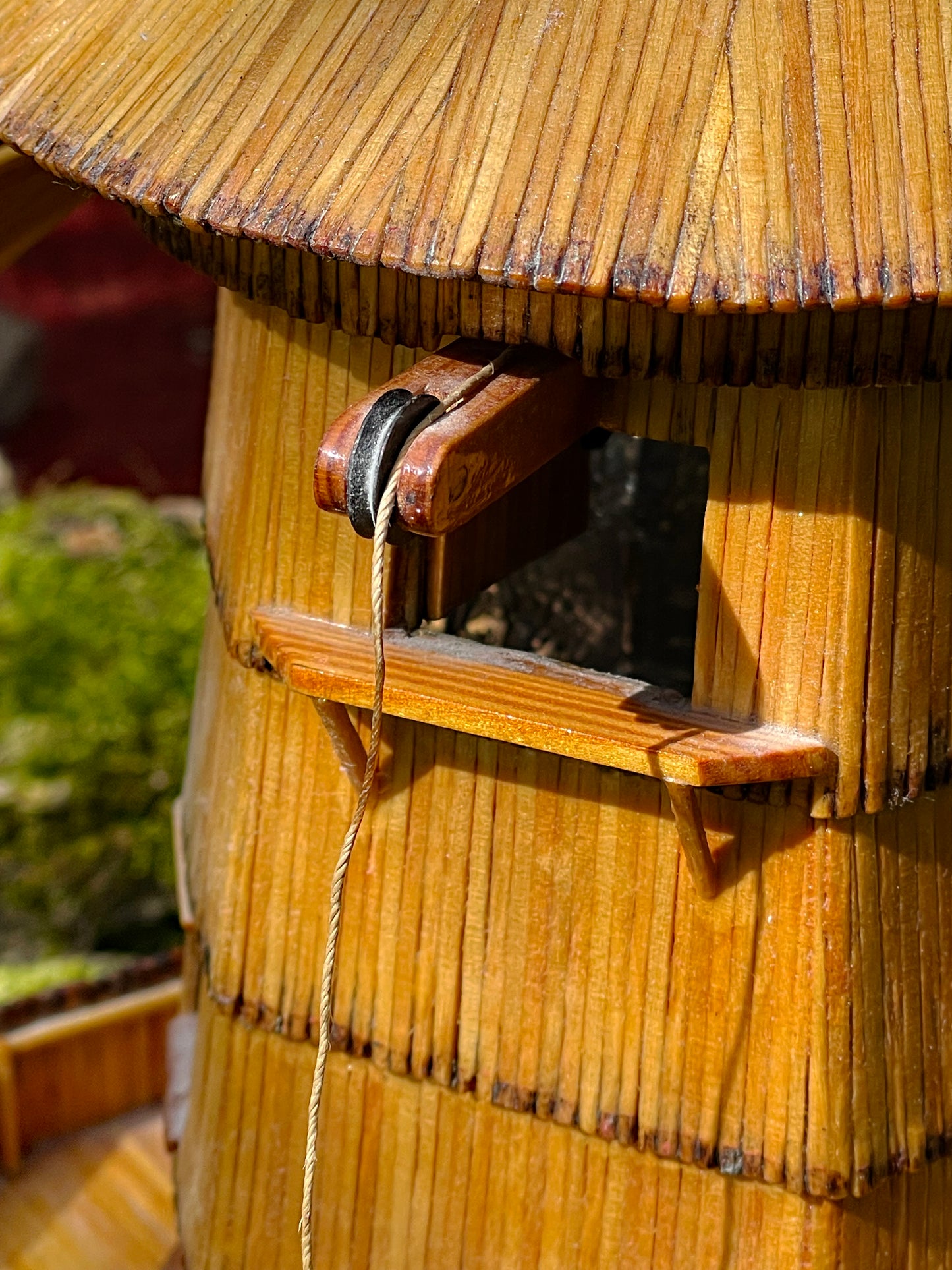 Vintage Matchstick Windmill with Light & Turning Blades – Tramp Art Folk Sculpture, 1950s–70s