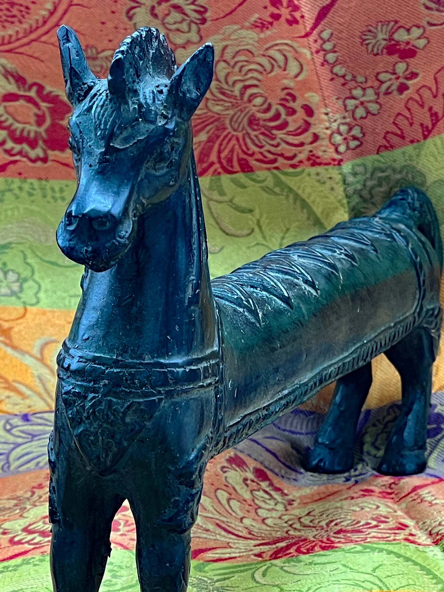 Front head-on view of the bronze horse face