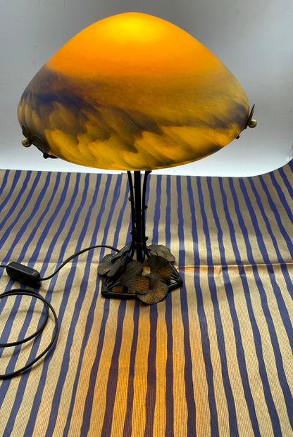 Artistic French Wrought Iron Table Lamp with Pâte de Verre Shade | Gingko Decor
