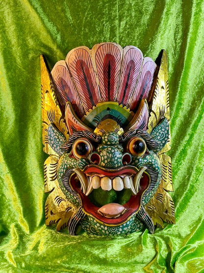 Balinese Barong Mask | Large Hand-Carved and Polychrome Wooden Temple Mask