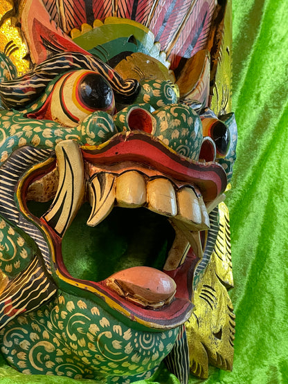 Balinese Barong Mask | Large Hand-Carved and Polychrome Wooden Temple Mask