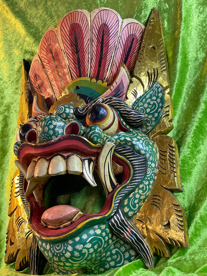 Balinese Barong Mask | Large Hand-Carved and Polychrome Wooden Temple Mask