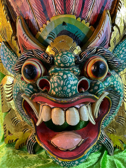 Balinese Barong Mask | Large Hand-Carved and Polychrome Wooden Temple Mask