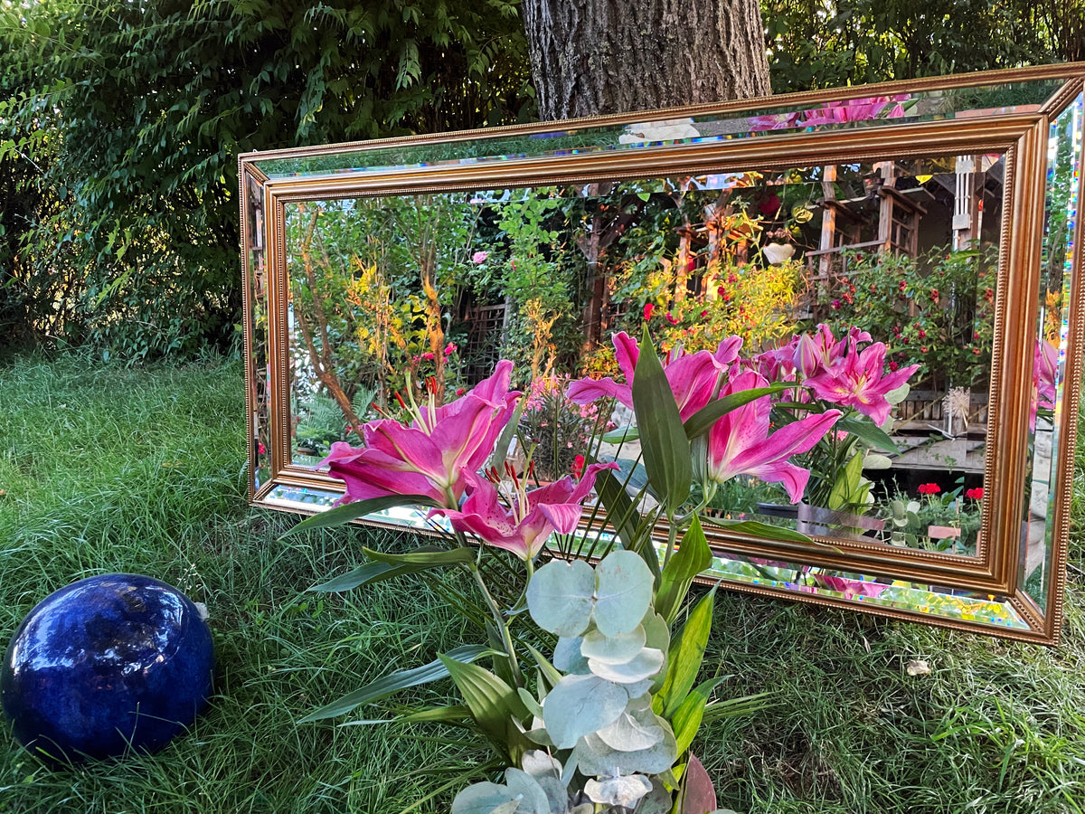 Large Vintage Crystal Wall Mirror with Ornate Gilt Frame, Faceted Bevelled Glass, 149 cm