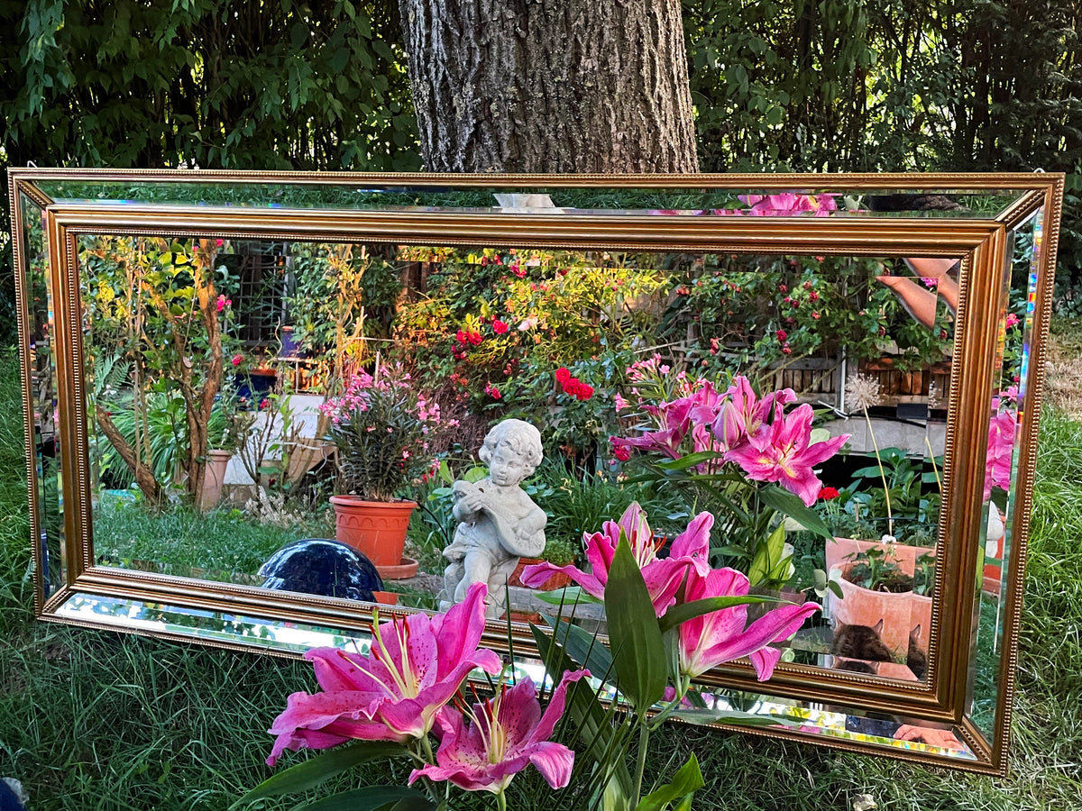 Large Vintage Crystal Wall Mirror with Ornate Gilt Frame, Faceted Bevelled Glass, 149 cm