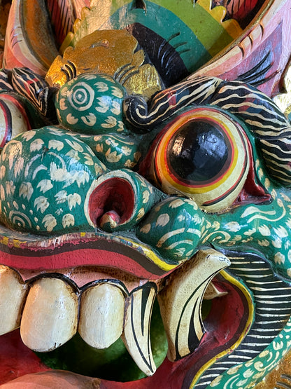 Balinese Barong Mask | Large Hand-Carved and Polychrome Wooden Temple Mask