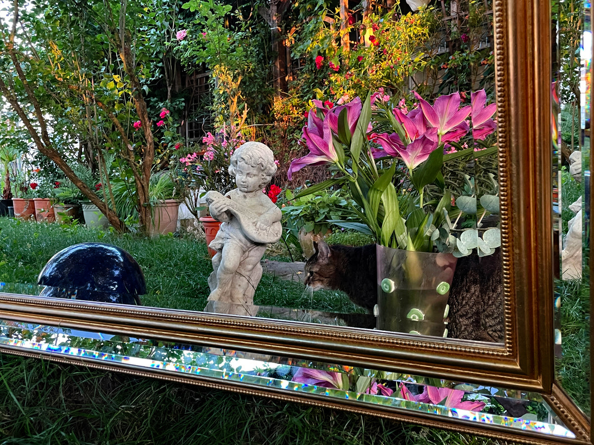 Large Vintage Crystal Wall Mirror with Ornate Gilt Frame, Faceted Bevelled Glass, 149 cm