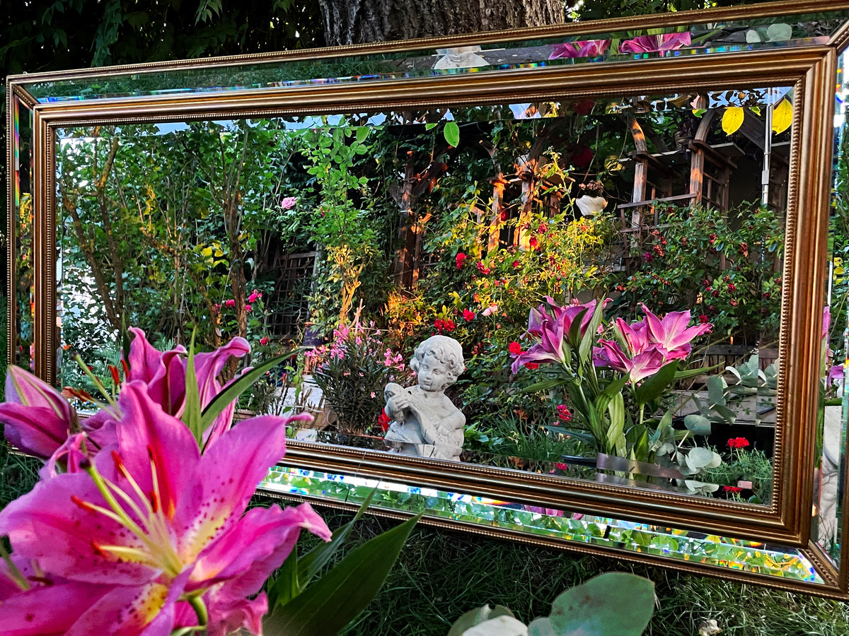 Large Vintage Crystal Wall Mirror with Ornate Gilt Frame, Faceted Bevelled Glass, 149 cm