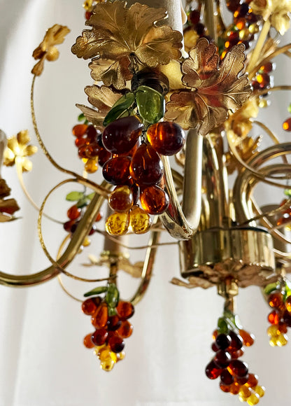 Italian Gilt Metal and Glass Grape Murano Glass Chandelier