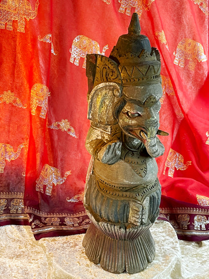 Old Balinese Ganesha Sculpture – 54 cm Hand-Carved & Polychrome Painted Wooden Statue – Rare Elephant God Variant