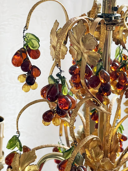 Italian Gilt Metal and Glass Grape Murano Glass Chandelier