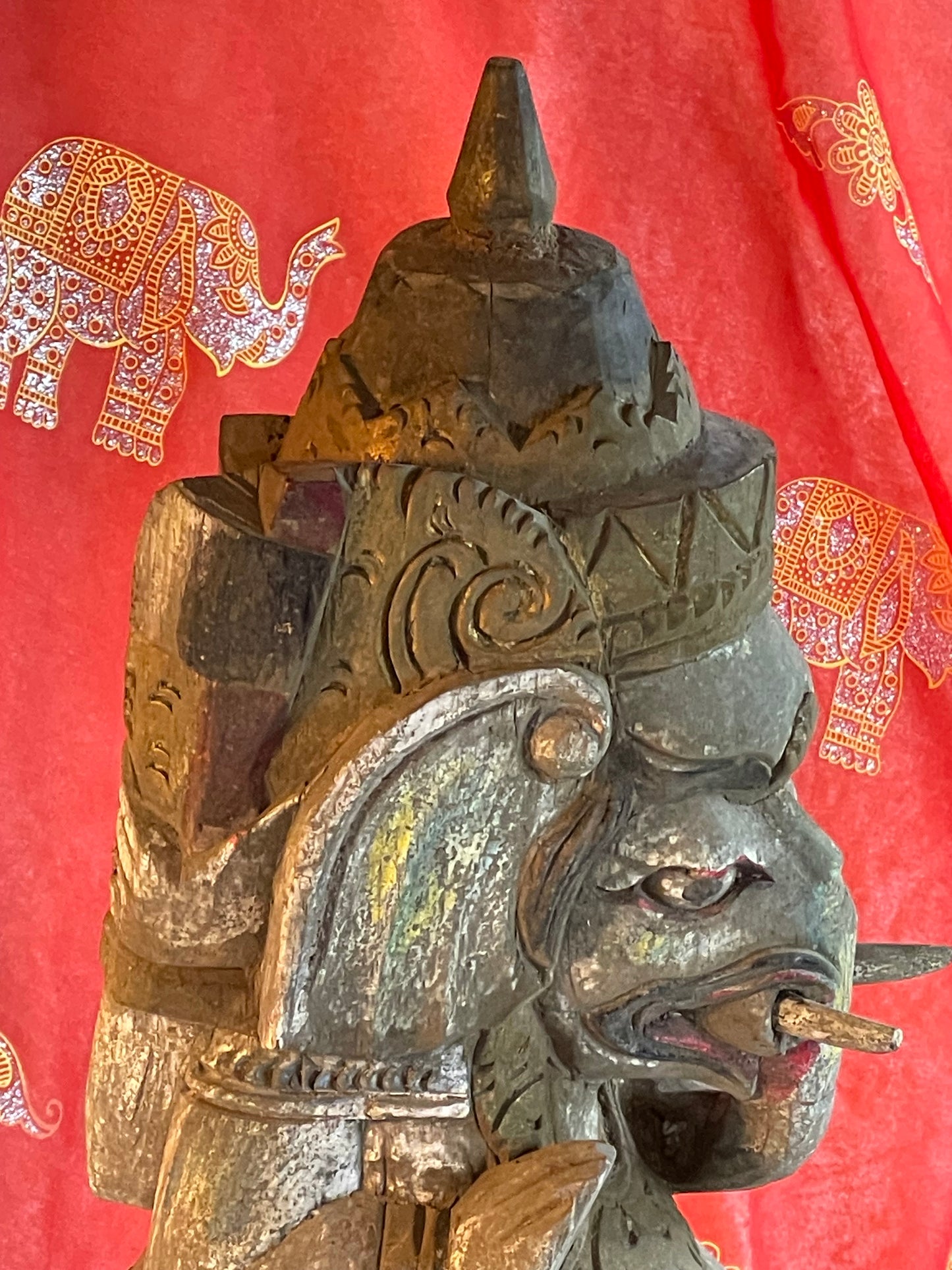 Old Balinese Ganesha Sculpture – 54 cm Hand-Carved & Polychrome Painted Wooden Statue – Rare Elephant God Variant