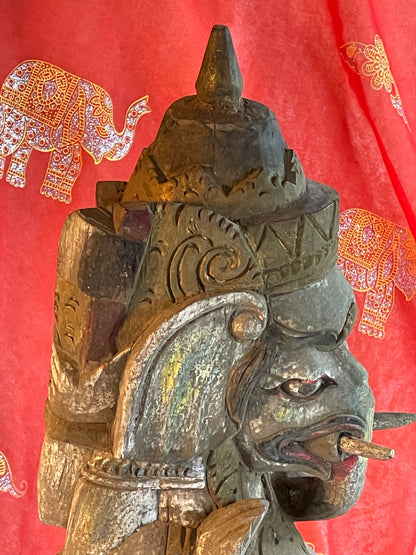 Old Balinese Ganesha Sculpture – 54 cm Hand-Carved & Polychrome Painted Wooden Statue – Rare Elephant God Variant
