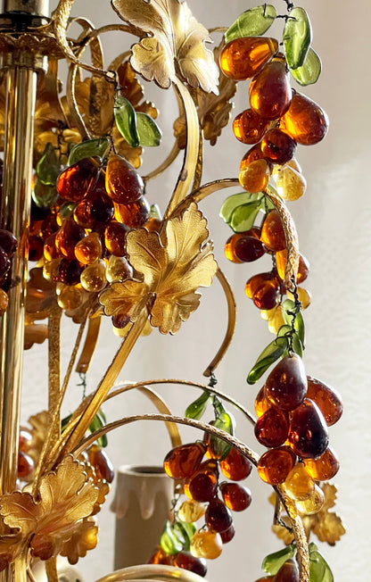 Italian Gilt Metal and Glass Grape Murano Glass Chandelier