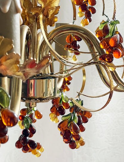 Italian Gilt Metal and Glass Grape Murano Glass Chandelier