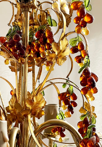 Italian Gilt Metal and Glass Grape Murano Glass Chandelier