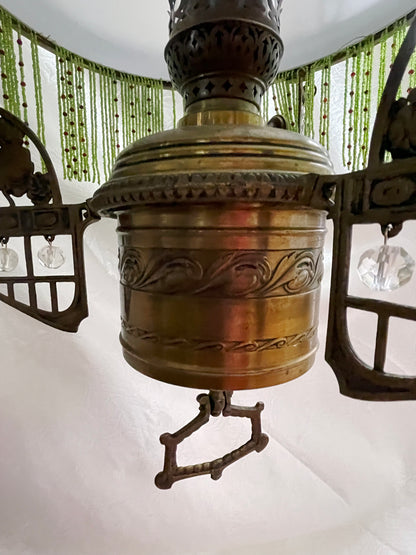 Unique Jugendstil Hanging Lamp with Green Beads