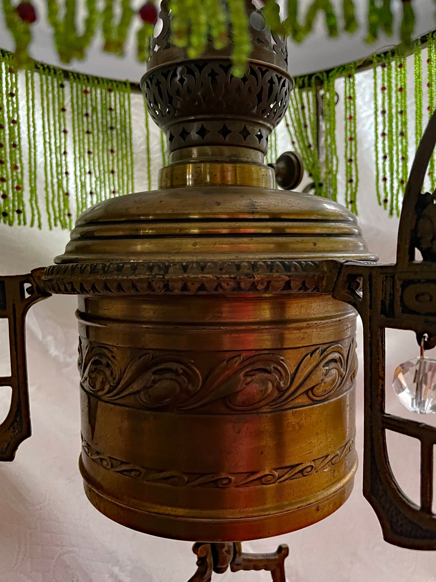 Unique Jugendstil Hanging Lamp with Green Beads