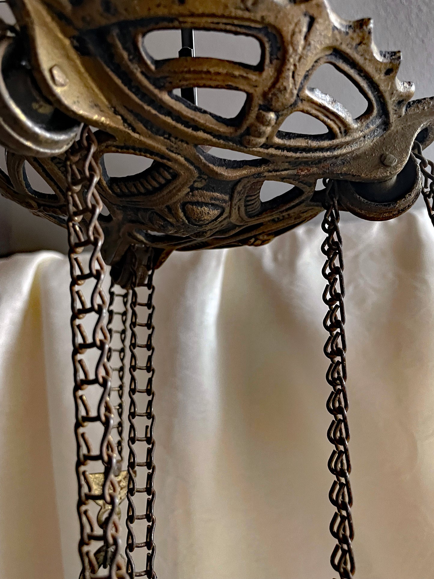 Unique Jugendstil Hanging Lamp with Green Beads