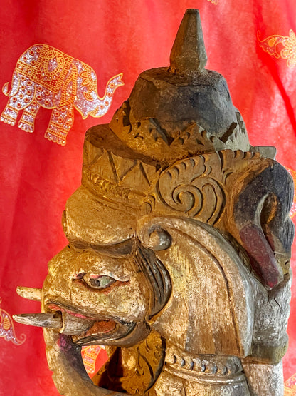 Old Balinese Ganesha Sculpture – 54 cm Hand-Carved & Polychrome Painted Wooden Statue – Rare Elephant God Variant