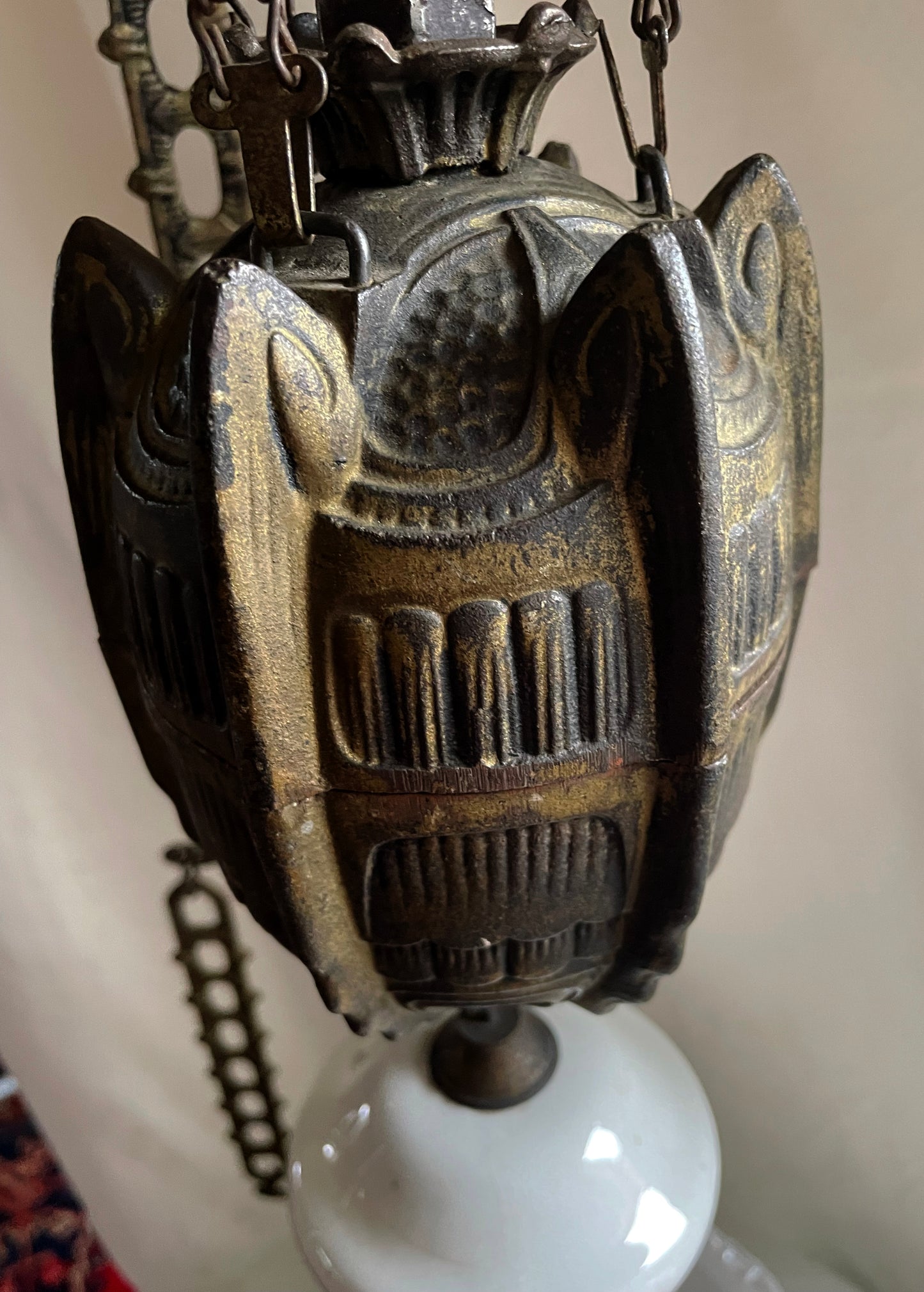 Unique Jugendstil Hanging Lamp with Green Beads